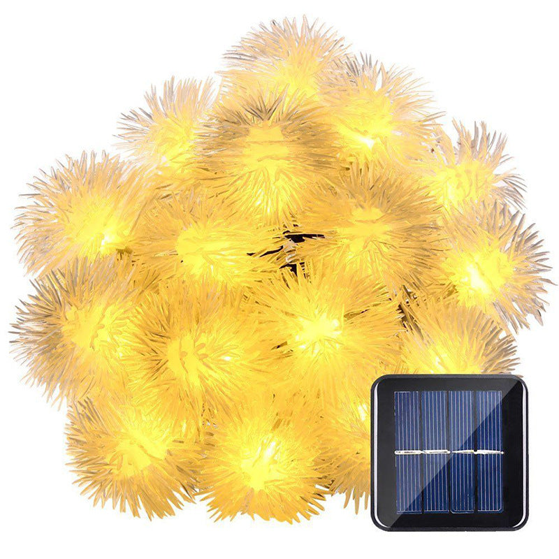 Solar Dandelion Light String Christmas Plush Ball Lights Outdoor Waterproof Holiday Decorative Lights Garden Landscape Lights