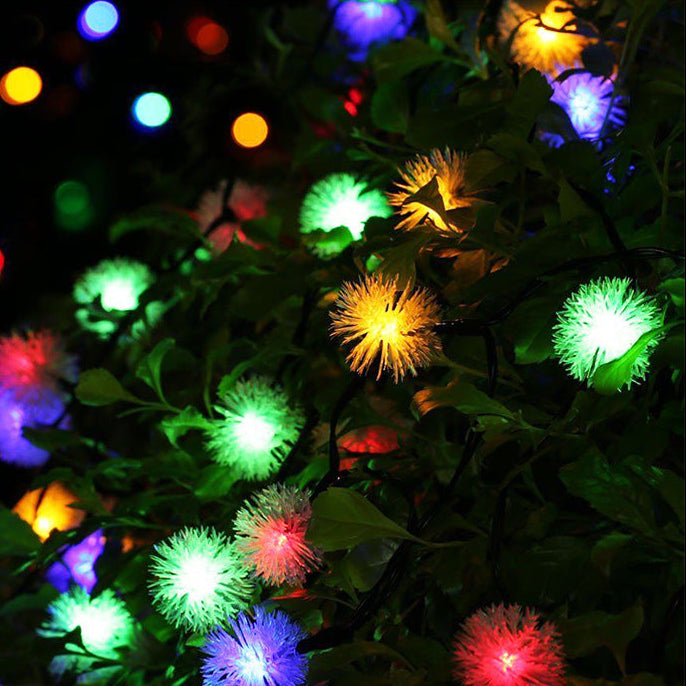 Solar Dandelion Light String Christmas Plush Ball Lights Outdoor Waterproof Holiday Decorative Lights Garden Landscape Lights