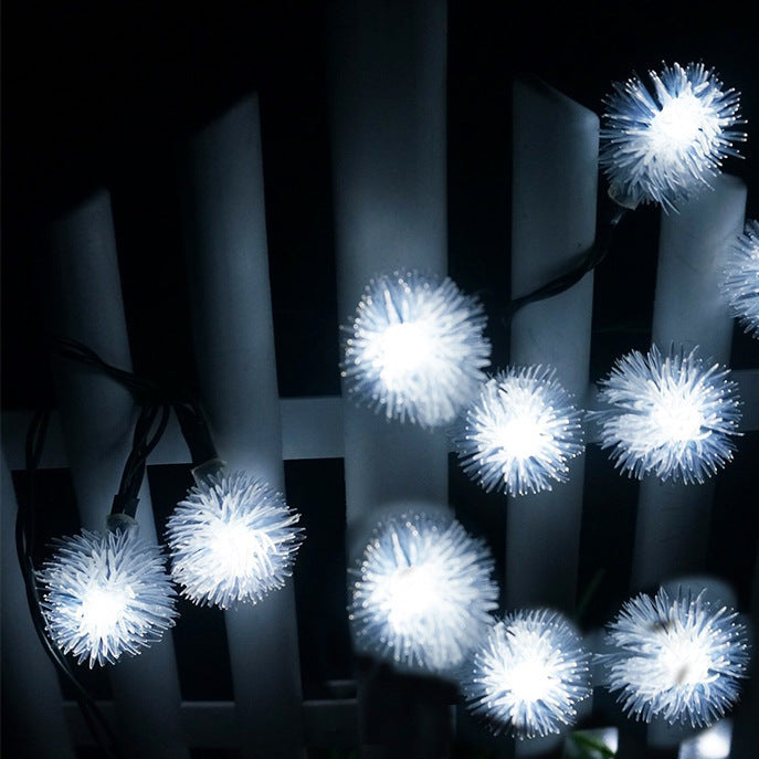 Solar Dandelion Light String Christmas Plush Ball Lights Outdoor Waterproof Holiday Decorative Lights Garden Landscape Lights