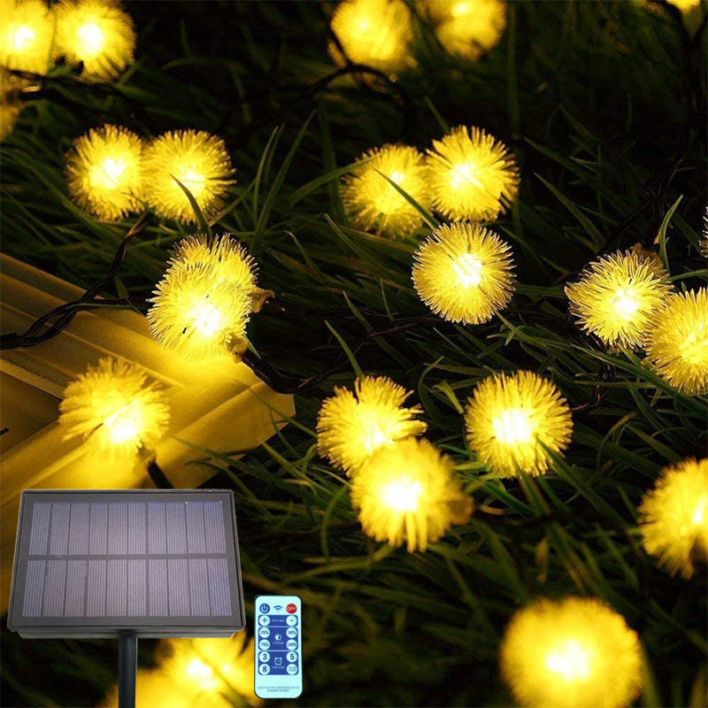 Solar Dandelion Light String Christmas Plush Ball Lights Outdoor Waterproof Holiday Decorative Lights Garden Landscape Lights