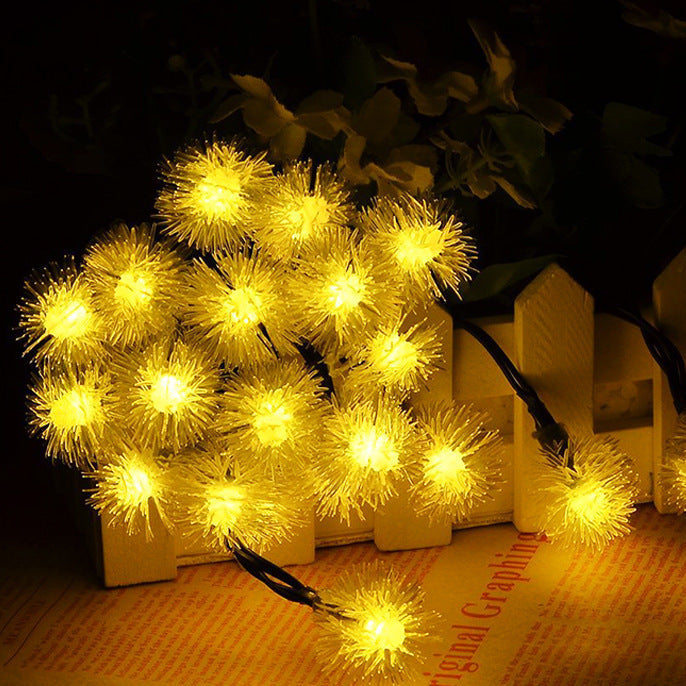Solar Dandelion Light String Christmas Plush Ball Lights Outdoor Waterproof Holiday Decorative Lights Garden Landscape Lights